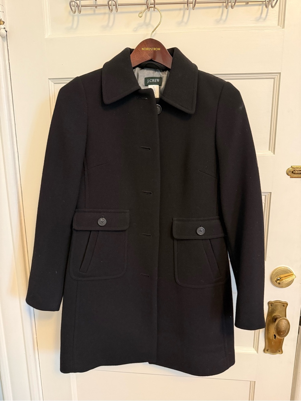 J. Crew Black Wool Pea Coat with Flap Pockets